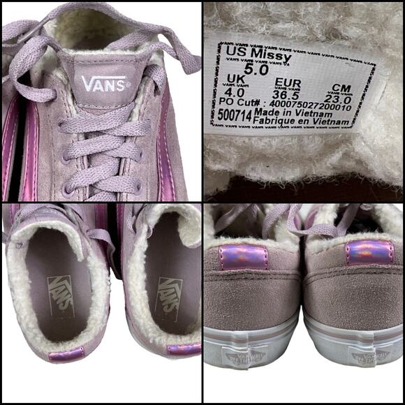 Vans Pink Suede Old Skool Sherpa Lined Sneakers Holographic Stripe US Missy 5.0 - Picture 9 of 12